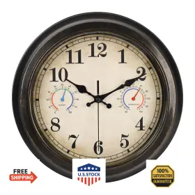 B0drp5lg2v Alarllok 12 Inch Outdoor Clock With Thermometer And Hygrometer Combo Waterproof Retro Bronze