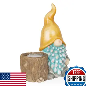 B0ct9ggdk8 Alpine Corporation 16 Inch Outdoor Yellow Hat Gnome Statue Planter With Drainage Hole