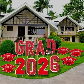 B09pg2f33h Aneco 2026 Grad Yard Signs With Stakes - Waterproof Plastic Outdoor Graduation Par