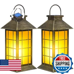 Anyperfect B0flkb8vth 2 Pack 13 Inch Patina Solar Lantern With Flickering Flame Candle Outdoo