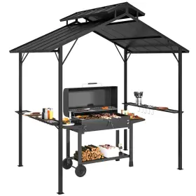 Aosom Llc Us84c-563v00bk0131 8ft X 5ft Hardtop Grill Gazebo 96.10 60.20 101.20 Inches Inch Black