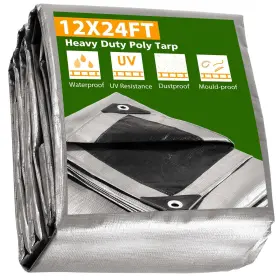 07ptr003-12x24-0611 Apluschoice 12x24ft Heavy Duty Reinforced Poly Tarp All Purpose Tent Cover Tarpaulin