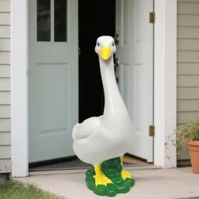 B0fhgqs7r4 Asdfg 20 Inch White Resin Porch Goose Garden Decor Statue Yard Lawn Ornament