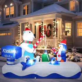 Aupauter B0fkbc5t7d 7ft Giant Inflatable Christmas Decor Cute Polar Bear Fishing With Penguin Holid