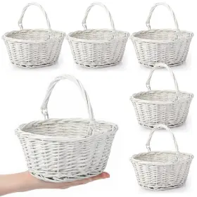 B0cm6djhnf Barydat 6 Wicker Flower Girl Baskets With Handle - Small Oval Picnic
