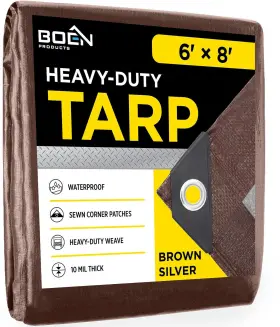 Boen 413984162652 Heavy Duty Tarp Waterproof Cover Brown/silver 6ft X 8ft 10 Mil Thick Rip P