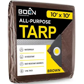 Br5t-1010-m Boen Multi-purpose Large Tarp Waterproof Cover Brown 10ft X 5 Mil Thick Ri