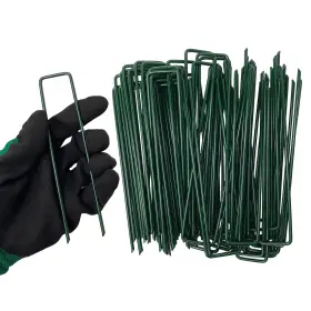 Caroyino B0f6y9gtr5 200pcs Metal Garden Landscape Stakes 6 Inch Staples Green Baked Enamel