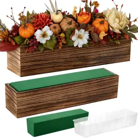 B0fjbnhqzx Dandat 2-set 16x4 Inch Rectangle Wood Planter Boxes Centerpiece Rustic Decor