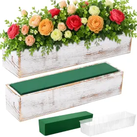 B0fjdstbd9 Dandat 2-set 16x4 Inch Rectangle Wood Planter Boxes For Centerpieces Wedding Decor