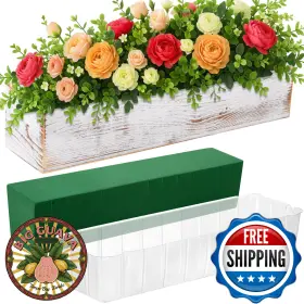 B0fjdz8s7z Dandat 16x4 Inch White Wood Rectangle Planter Box Centerpiece Floral Foam Incl