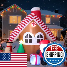 Dawdix B0fg29d831 7 Ft Christmas Inflatable Candy House With Santa Claus Tree And Gift Box Built-i