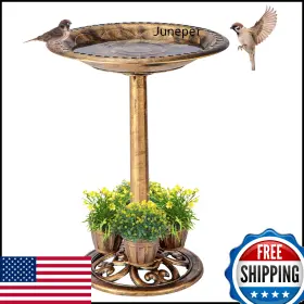 B0ckrgxvy7 Demeyad 28in Polyresin Bird Bath With 4 Flower Planters - Durable Outdoor Decor