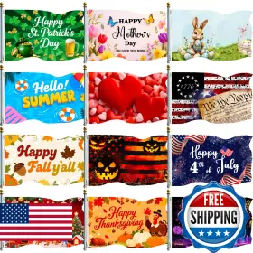 Duoduobuy B0fmxlyfms 12pcs Seasonal Garden Flags For Outside 3x5ft Double Sided Yard Holiday Ba
