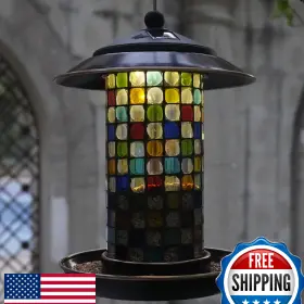 Elfonsol B0d3xzhm8s Solar Mosaic Bird Feeder Outdoor Hanging - Seed Level Indicator