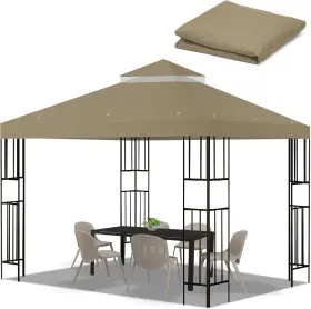 Grt001 Flagly 10x10 Ft Gazebo Replacement Top Canopy Cover Double Tiered Khaki