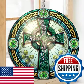 B0drjkswyr Flagwix Irish Celtic Suncatcher - Double Layer 8in Shamrock And Knot Window Decor