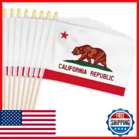B0cywd4y2k Geodurn 20-pack 5x8in Handheld California Ca State Flags - Premium Fabric And Wood Pole