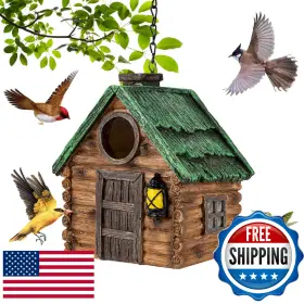 Glophok B0fjffywqx Bird House For Outside Resin Bluebird Outdoors Finches Cardi