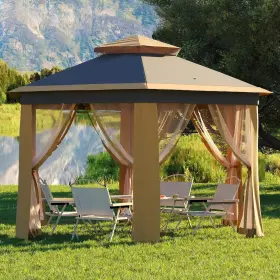 Harmonyhealth 199108334237 13 X 13ft Pop Up Gazebo Hexagonal Outdoor Canopy Shelter Khaki Beige