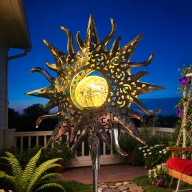 B0872767c6 Homeimpro Large Solar Sun Garden Decor Lights Outdoor Gifts Mom Dad Crackle Gla