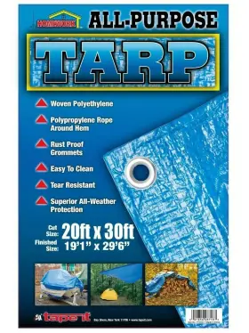 Pt912 Homework Blue Polyethylene Tarp 20ft X 30ft Rust Proof Grommets Tear Resistant All Weather