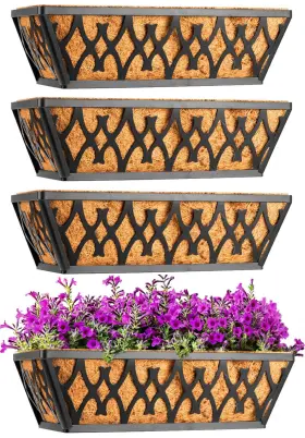 B0djz8zc2t Karlliu 4-pack 14 Inch Window/railing Planter Boxes With Coco Liners Outdoor Hanging