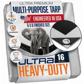 King-a-ma-jigs 1p6x8-ex-hd 6x8 Ultra Heavy Duty Tarp Extra Thick 16 Mil Uv Resistant Grommets Every 1