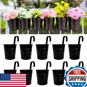 B09jws82n8 L Green Lalagreen 10-pack 4 Inch Black Metal Hanging Planters Buckets For Indoor/outdoor Pla