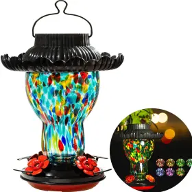 B0c5d8m4t9 Laelvish Garden Solar Hummingbird Feeder Ant Bee Proof Hand Blown Glass Led Light