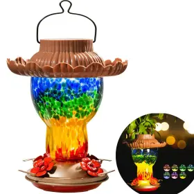 B0c5dh5m19 Laelvish Garden Solar Hummingbird Feeder Ant/bee Proof Hand Blown Glass Led