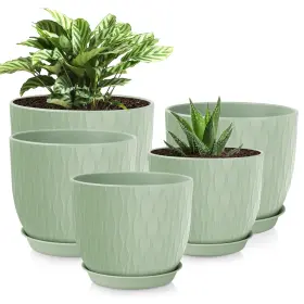 B0f18xv734 Lesoasis Plastic Plant Pots Set Of 5 10/9/8/7.5/7 Inch Flower Planters With Drain