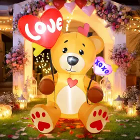 Letime B0fscy6zyq 5 Ft Valentines Day Inflatable Outdoor Decorations Bear With 2 Heart Bal