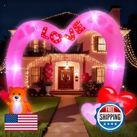 Lewondr B0fvfn6x5j 8ft Valentines Day Inflatable Outdoor Decorations Lovely Bear Pink Lov
