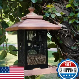 B0ddbvy395 Liawm Cedar And Metal Mesh Hanging Bird Feeder - Large Capacity Outdoor