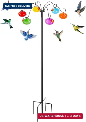 Liitrton 763032659843 Glass Hummingbird Feeders With Shepherds Hook For Outdoors Hanging 6 Ha