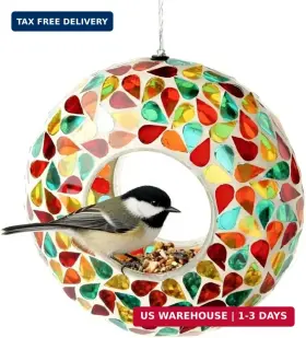 Lilys Home 810015930984 6 Inches Glass Mosaic Hanging Bird Feeder For Outdoors Fly-through L