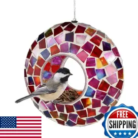 B07f47cmtl Lilys Home 6 Inches Glass Mosaic Hanging Bird Feeder For Outdoors Fly-through L