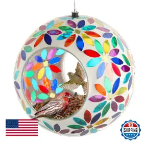 B07w1wzc4v Lilys Home 5.5 Inches Glass Mosaic Hanging Bird Feeder For Outdoors Fly-through
