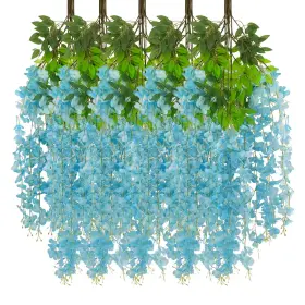 B0c89dlxm2 Luerbi 24-pack Lake Blue Wisteria Hanging Flower Garland - 3.77ft Artificial