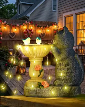 Minyii B0fmk6h367 Garden Decor Cat Birdbath Statues Solar With Butterfly Gar
