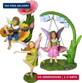 Mood Lab 791109106235 Fairy Garden Figurines - Dancing Swing Set 5 Pcs Miniature Decorati