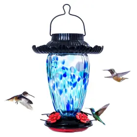 Muse Garden B0f9d8y5bx Solar Hummingbird Feeders For Outdoors Hanging 38oz Hand Blown Glas