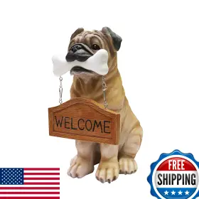 B0bgqs7hgv Natures Mark Pug Dog Puppy Statue With Reversible Welcome/go Away Sign
