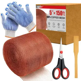 Hgg002 Neprift 5 Inch 150 Ft Copper Mesh Rodent Control Kit Reddish-brown