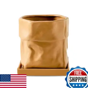 Nihow B0cr5g3gr8 6 Inch Ceramic Planter Pot With Drainage And Square Saucer For Home Decor