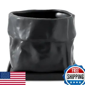 Nihow B0cr5j8z1k Ceramic Plant Pot 8 Inch Square With Saucer Drainage Black Indoor/outdoor