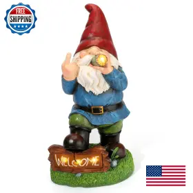 B0bfvl86m2 Panven Gnomes Garden Decor 13.5 Inch Tall Solar-powered Funny Gifts Outdoor Statue