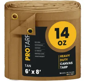 Protarp Pt-305-6x8 Heavy Duty 14 Oz Water Resistant Canvas Tarp Uv Tarpaulin Cover Wi