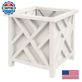 B0cd98vh13 Pure Garden Lattice Design Outdoor Planter Box - 15.5 Inch White Square Plant Pot